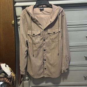 Men's Taupe Hooded Shirt Jacket